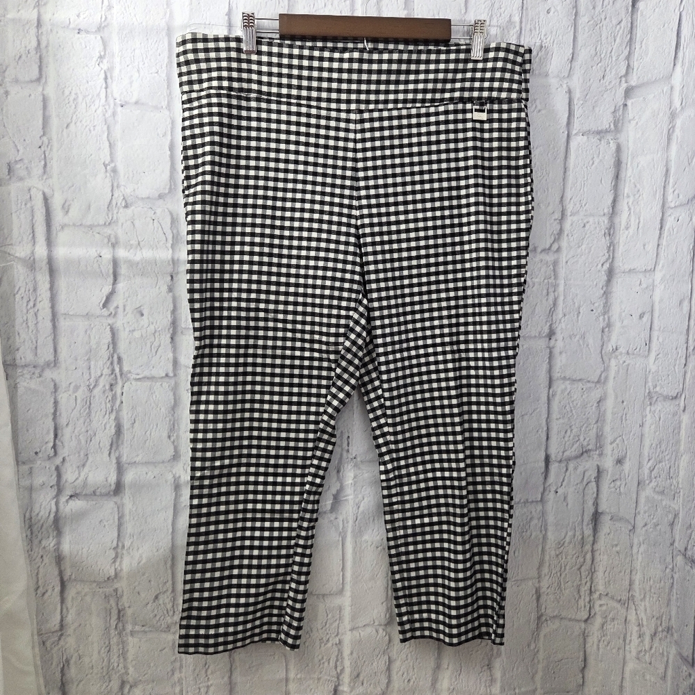 Rafaella Size 18 Black White Gingham High Waist Straight Leg Cropped Pants